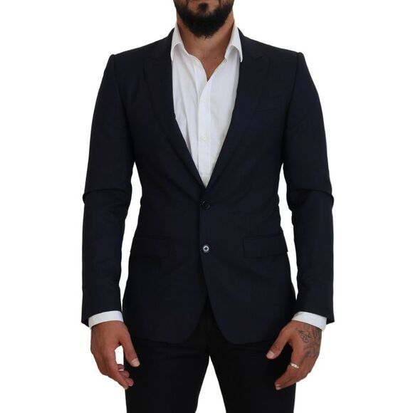 Dolce & Gabbana Blue Wool Slim Fit Formal Coat Men's Blazer